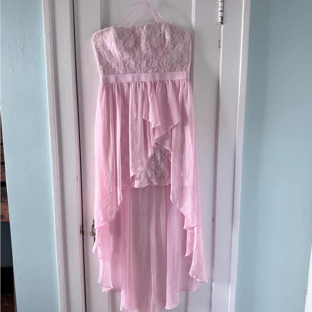 Aiden Pink Asymmetrical Ruffled Strapless Dress